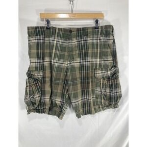 Eddie Bauer Y2K Cargo Shorts Men's Size 38  Relaxed Fit Green Plaid 100% Cotton